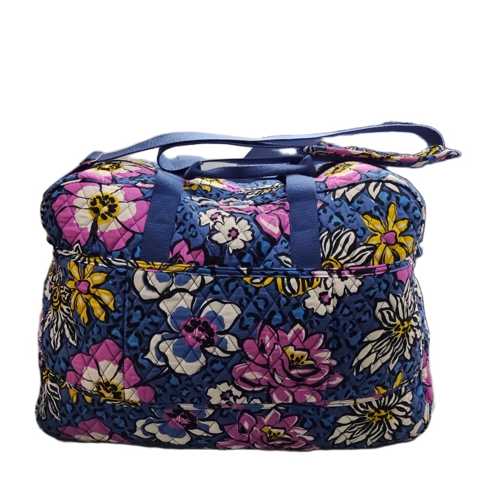 Vera Bradley Quilted Travel Duffle Bag Multi Floral & Leopard Print Top Handle